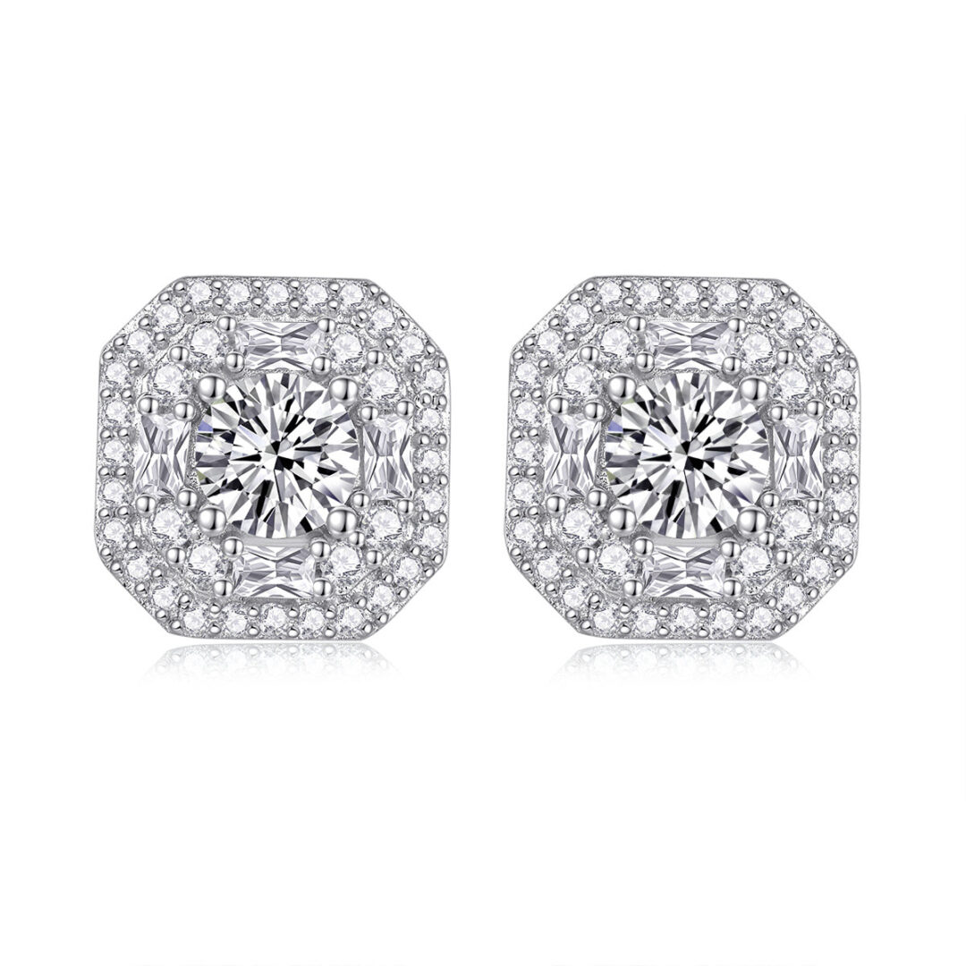 Large Diamond Set With Moissanite Silver Earrings Luxury Fashion Diamond Stud Earrings - Image 2