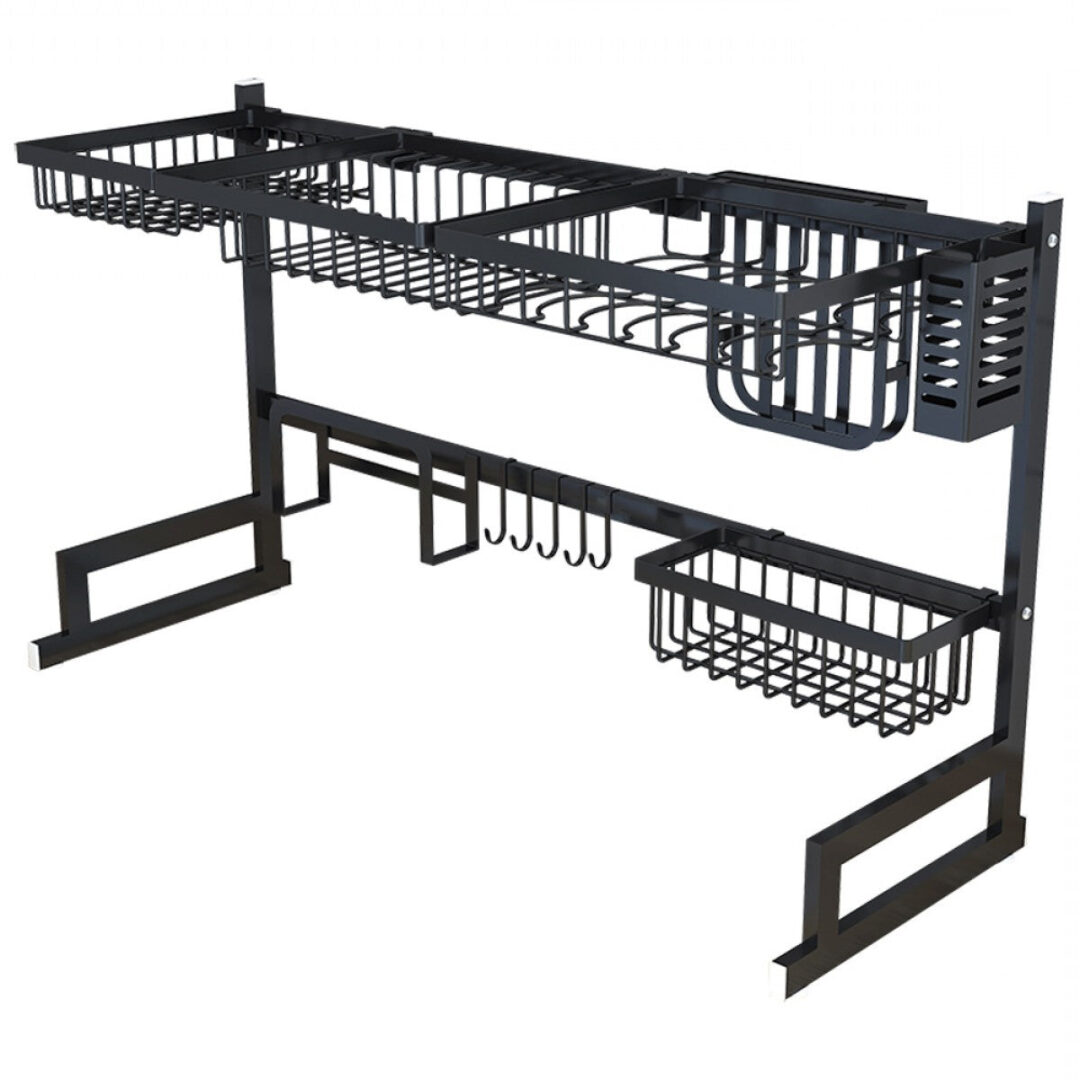 34.6" Stainless Steel Black Dish Drying Rack Over Kitchen Sink, Dishes and Utensils Draining Shelf - Image 4