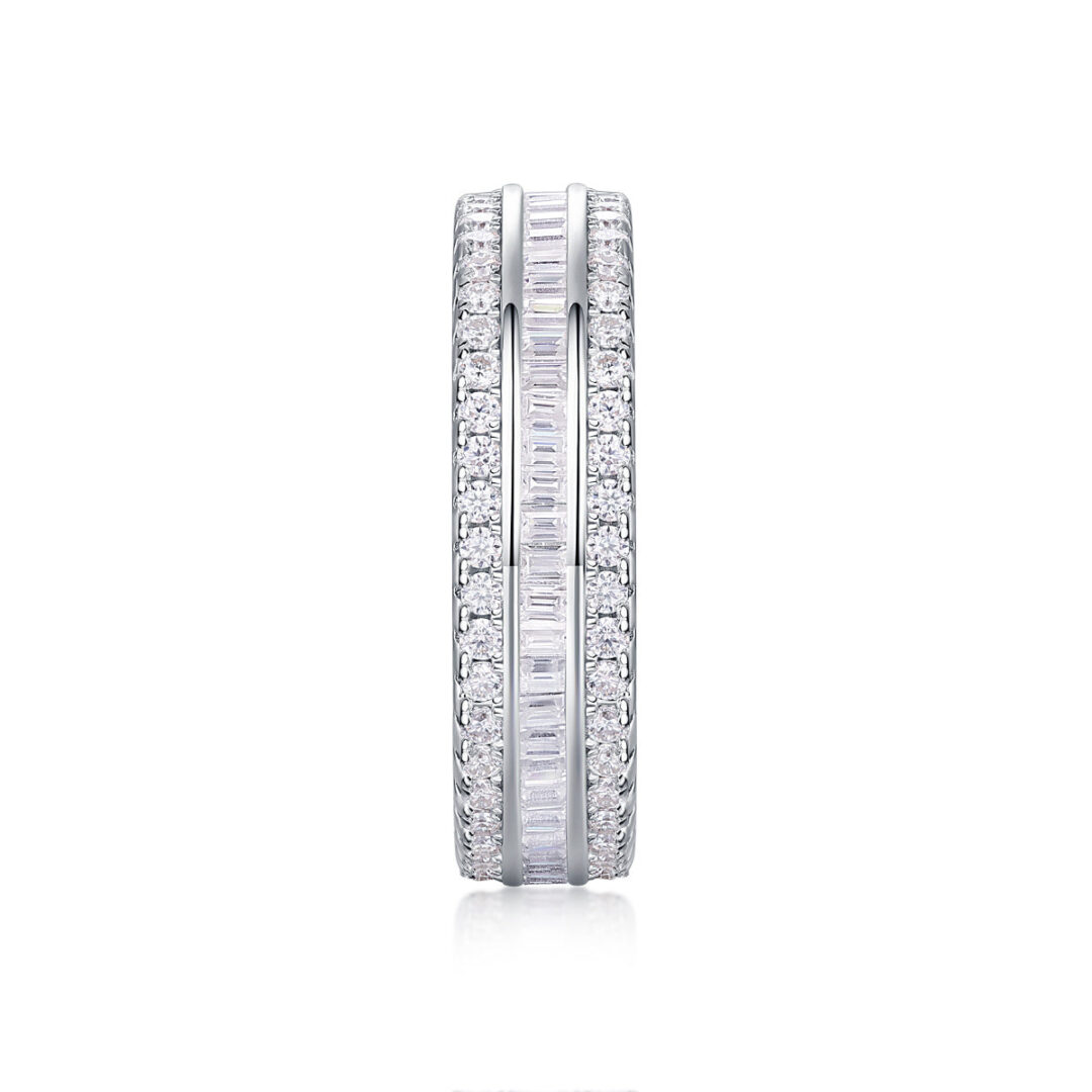 Three Row Diamond Ring Luxury Fashion Set Moissanite Silver Ring
