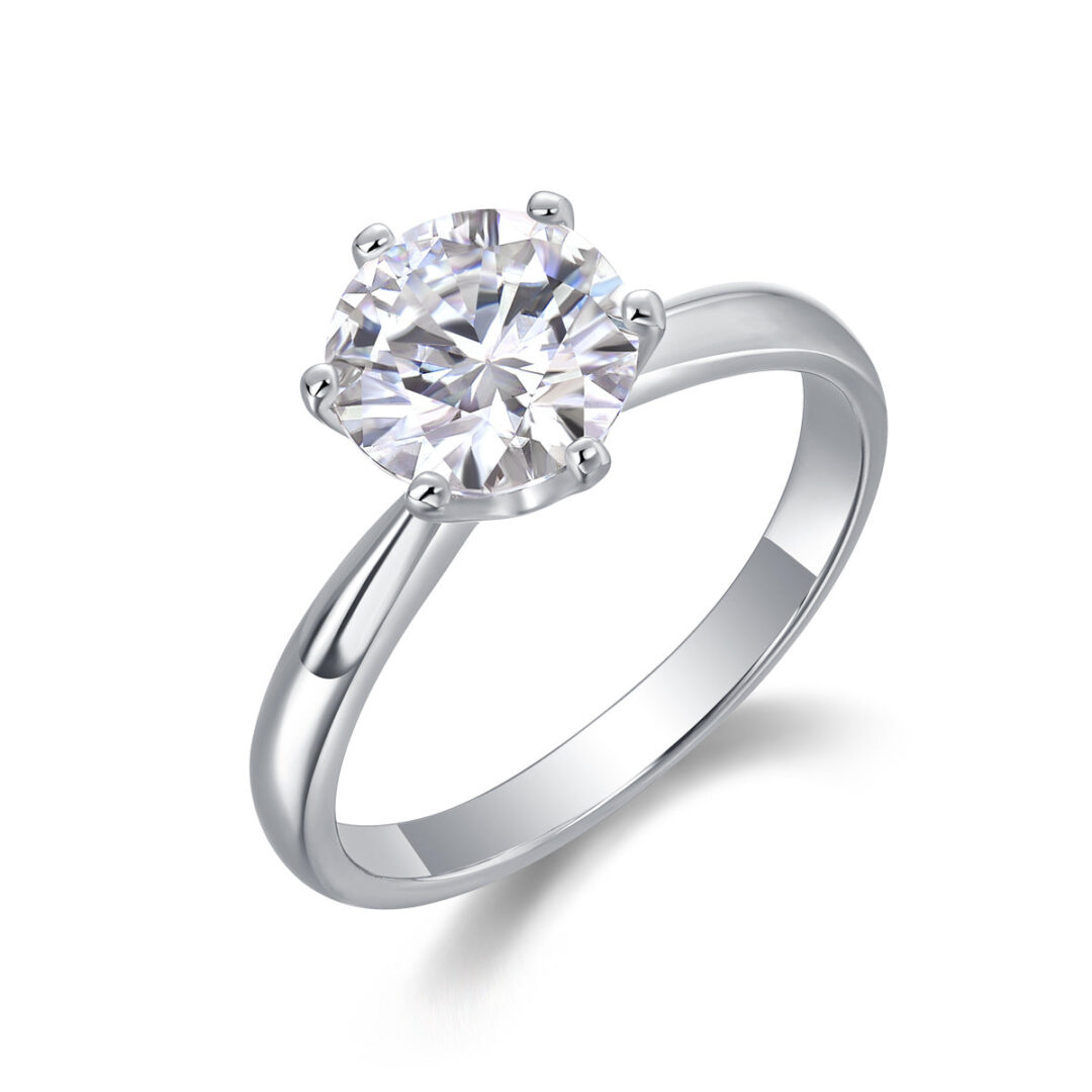 Classic Six-prong Mossan Diamond Silver Open Ring And Fixed Ring - Image 2