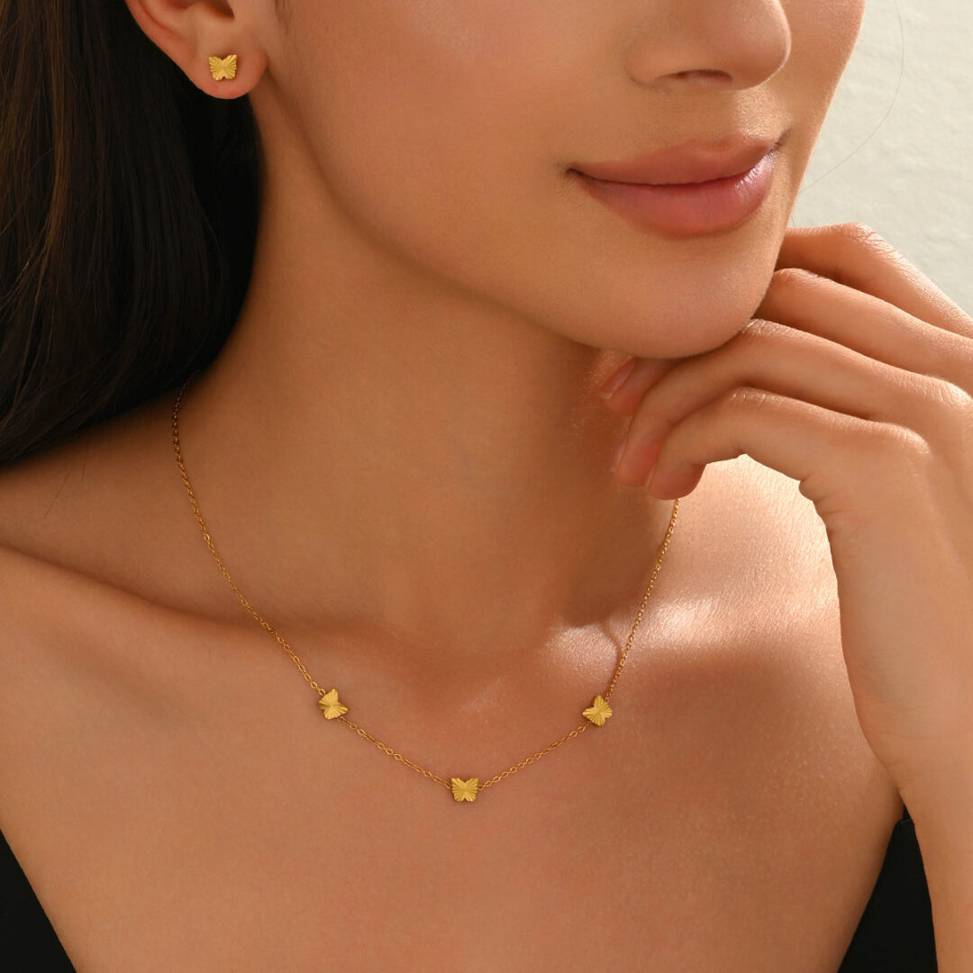 Lxalry 316L Stainless Steel 18K Gold-Plated Jewelry Set  Iridescent Blue White Gradient 3D Glass Star Pendant  Hypoallergenic Tarnish Free Earrings   Necklace  Beach Party   Daily Wear  Ocean Inspired - Image 3