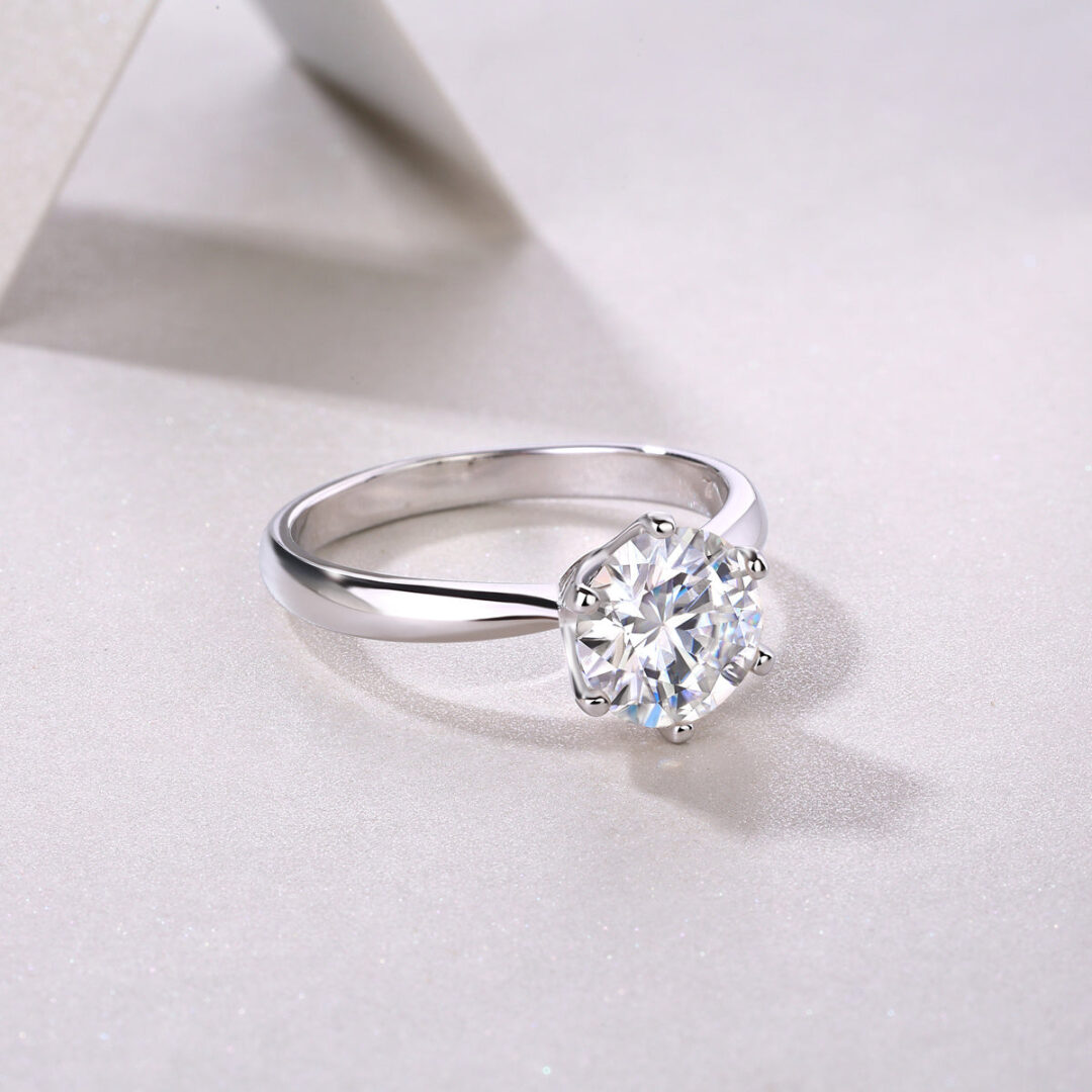 Classic Six-prong Mossan Diamond Silver Open Ring And Fixed Ring - Image 5