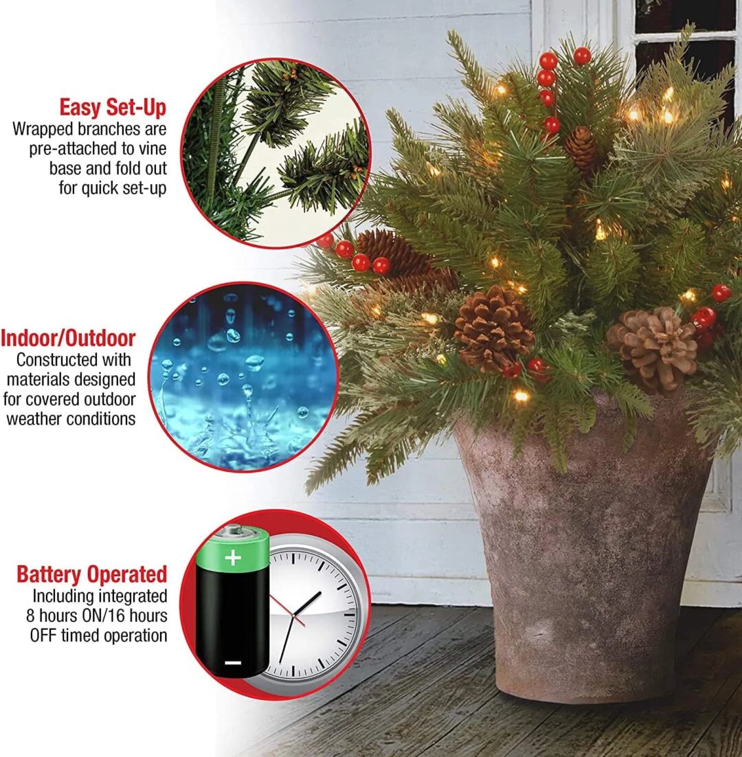 Pre-lit Artificial Christmas Tree Feel Real Urn Filler - Image 6
