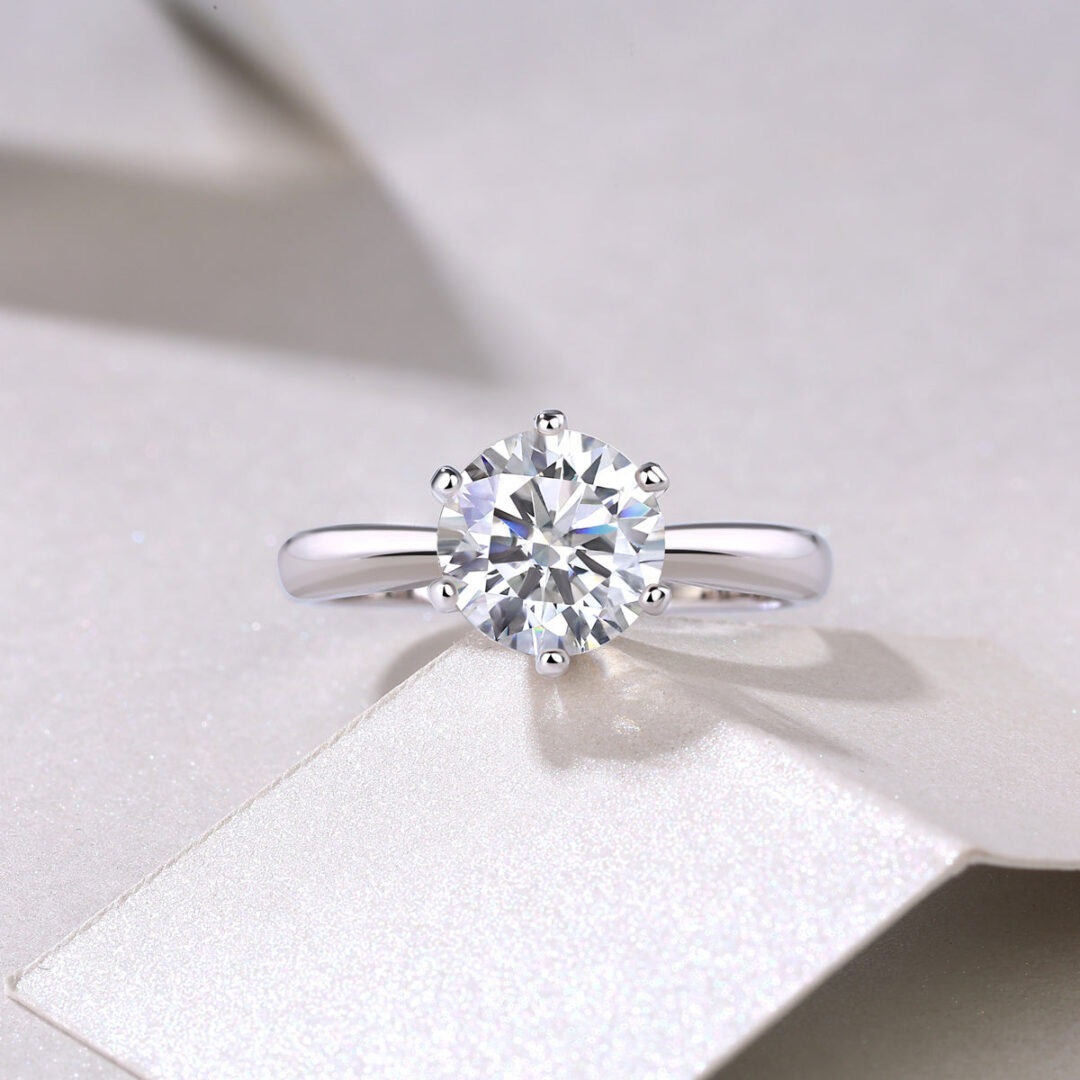 Classic Six-prong Mossan Diamond Silver Open Ring And Fixed Ring - Image 6
