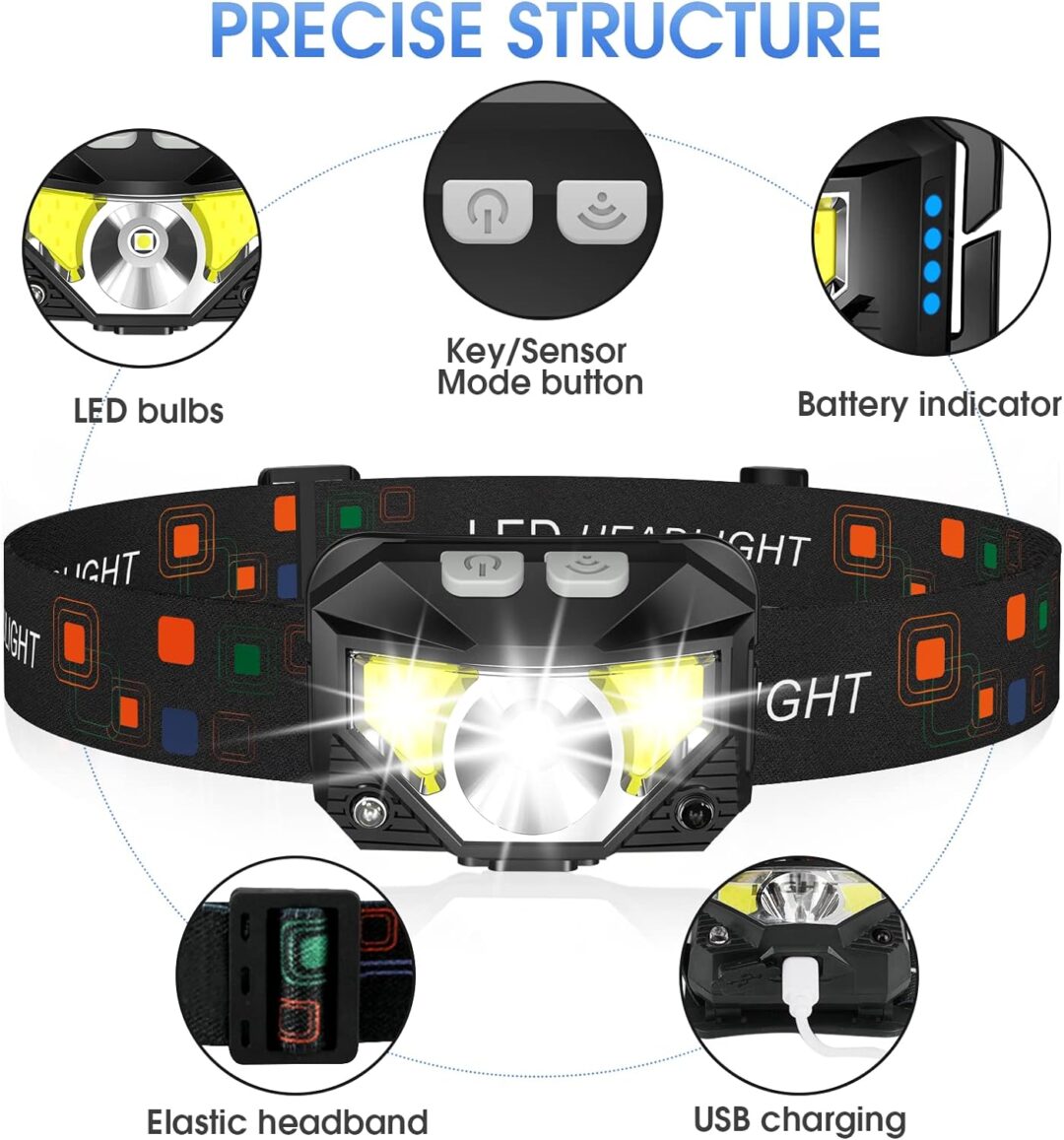 2-Pack Ultra-Bright Led Rechargeable Headlamp Flashlight Waterproof And Motion Sensor - Image 3