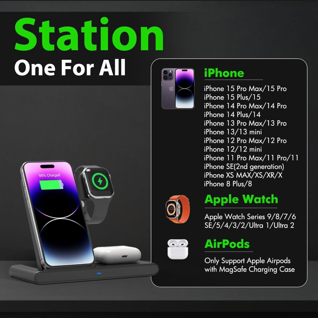 3 IN 1 Wireless Fast Charger Stand For iphone Watch And Airpod - Image 2