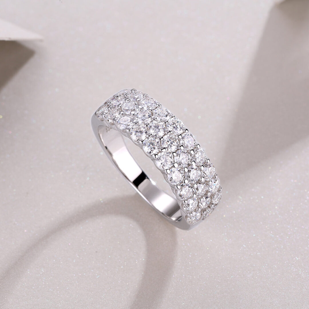 Multi-row Diamond Ring Luxury Fashion Set Moissanite Silver Ring - Image 6