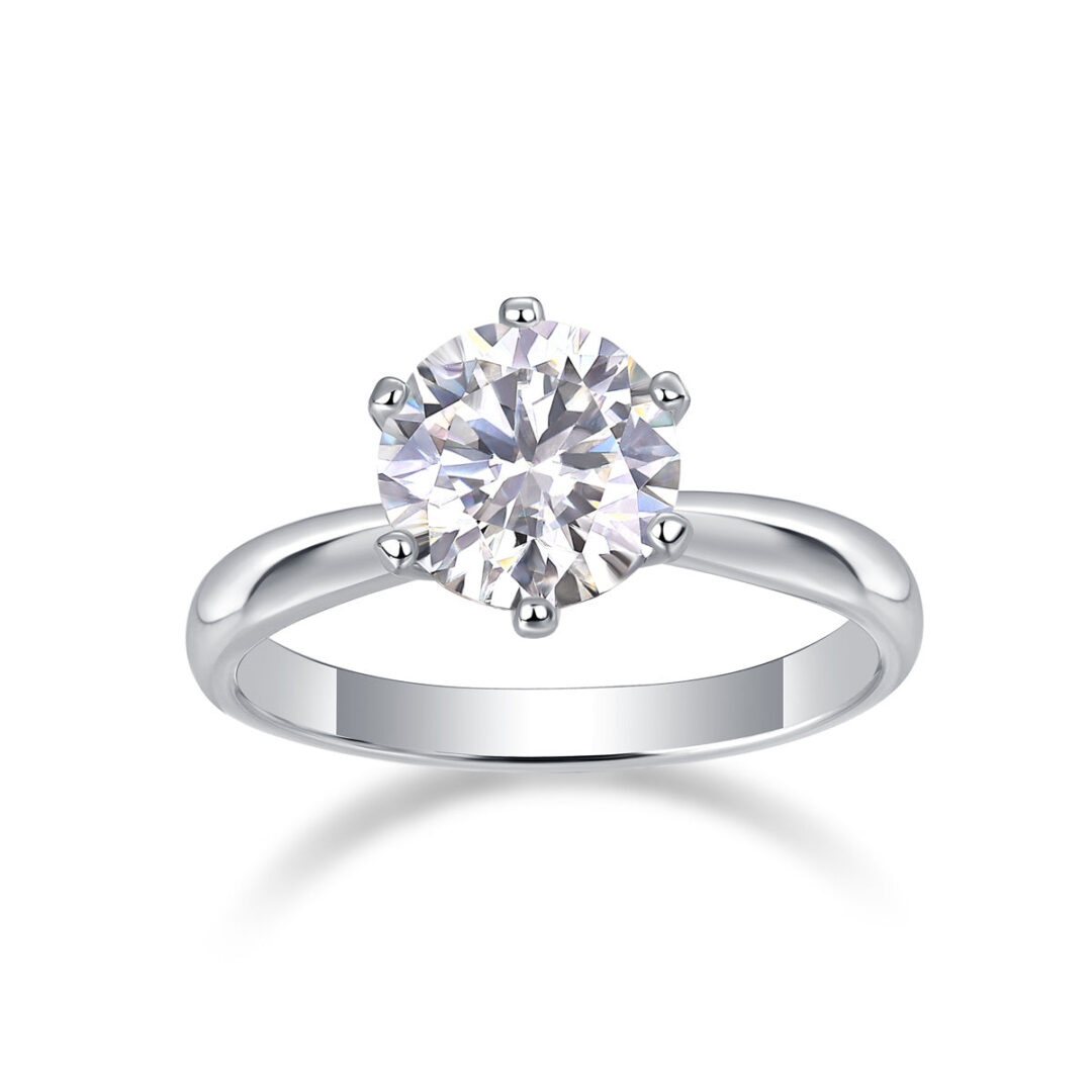 Classic Six-prong Mossan Diamond Silver Open Ring And Fixed Ring - Image 3