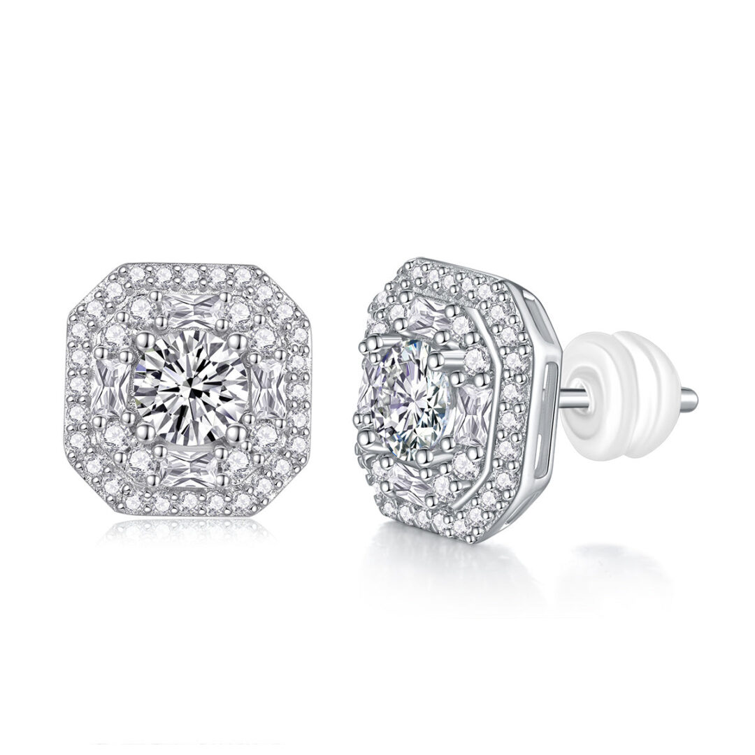 Large Diamond Set With Moissanite Silver Earrings Luxury Fashion Diamond Stud Earrings - Image 3