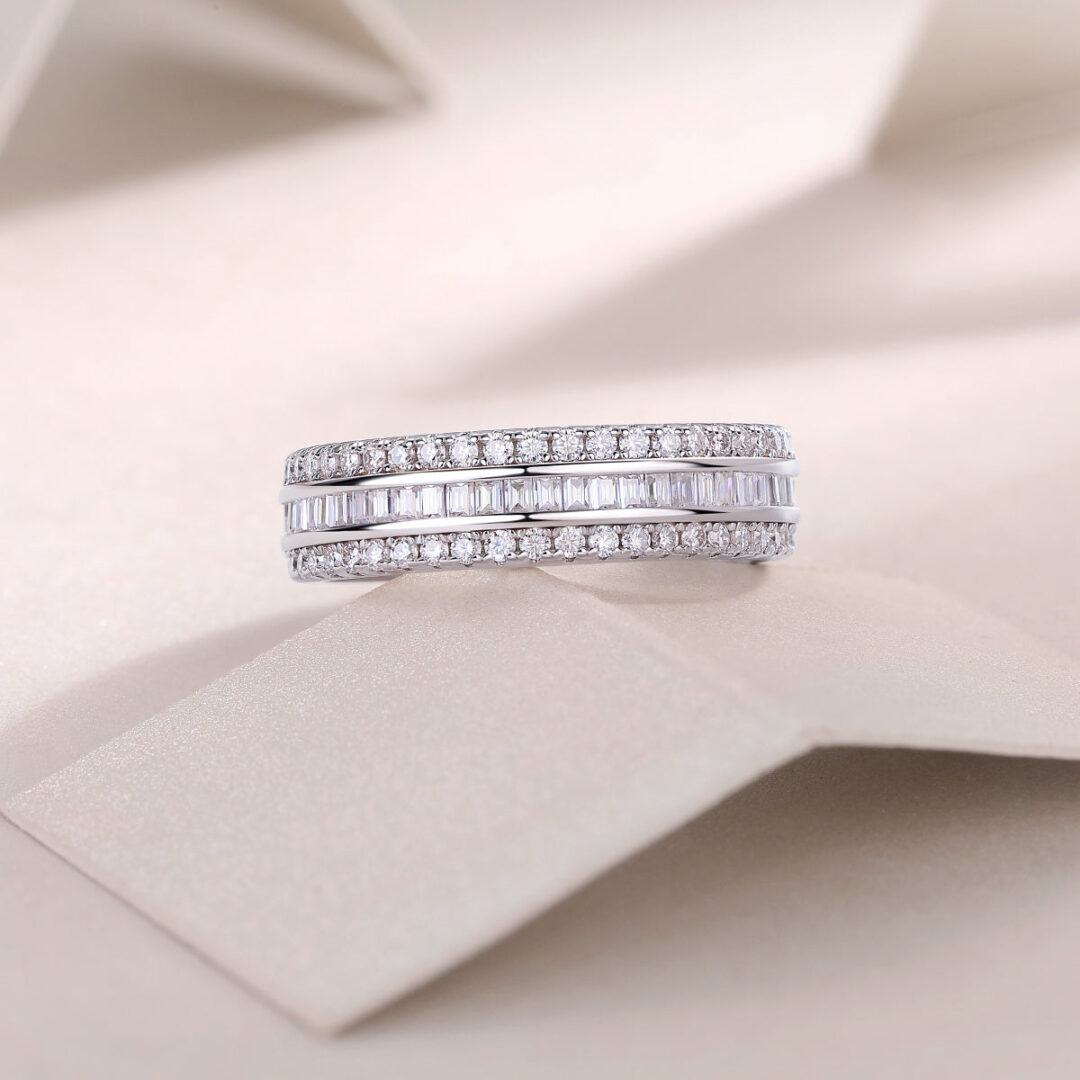 Three Row Diamond Ring Luxury Fashion Set Moissanite Silver Ring - Image 5