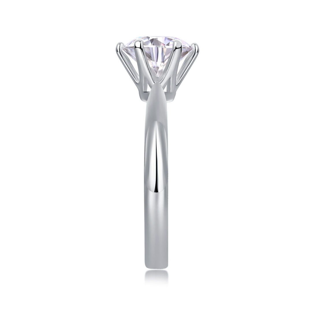 Classic Six-prong Mossan Diamond Silver Open Ring And Fixed Ring