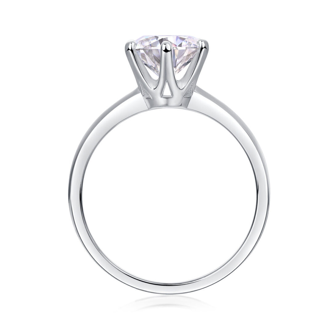 Classic Six-prong Mossan Diamond Silver Open Ring And Fixed Ring - Image 4