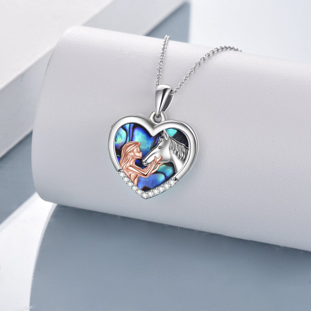 Horse Heart with Girls Pendant Necklace Gifts for Her - Image 3
