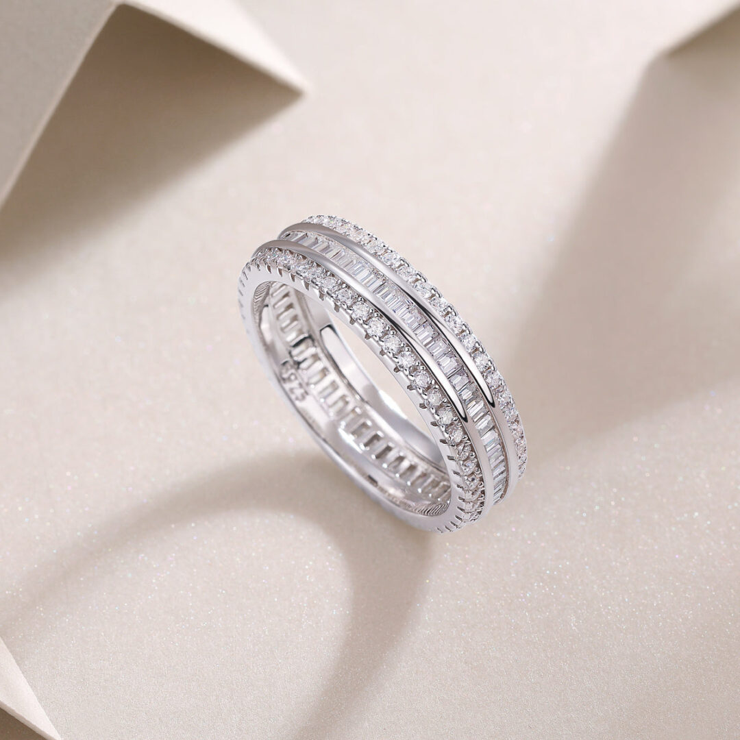 Three Row Diamond Ring Luxury Fashion Set Moissanite Silver Ring - Image 6