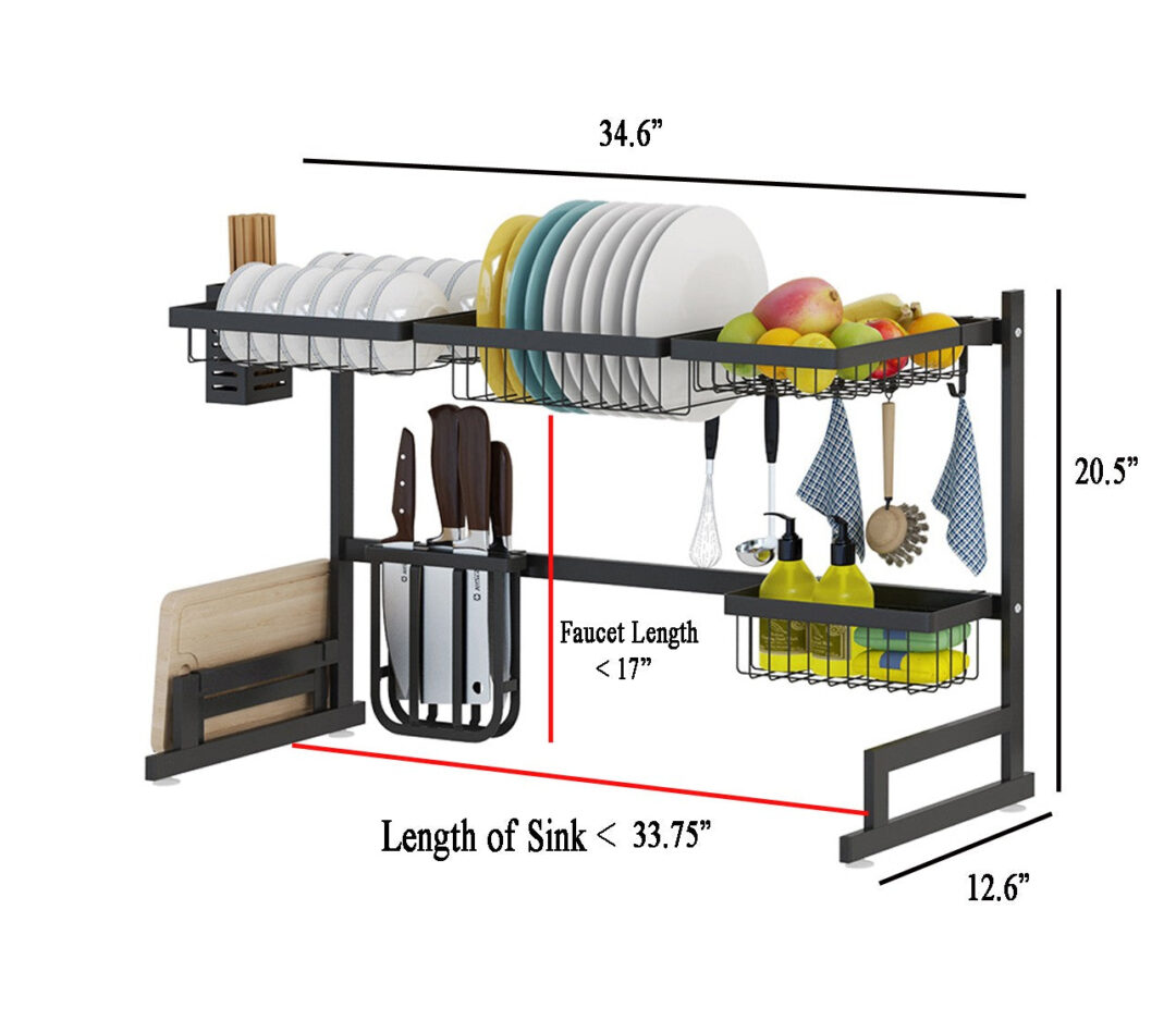 34.6" Stainless Steel Black Dish Drying Rack Over Kitchen Sink, Dishes and Utensils Draining Shelf - Image 7