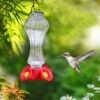 Flowers Glass Hummingbird Feeder With Ant Moat