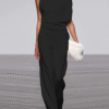 Women's round-neck, sleeveless jumpsuit with flared legs