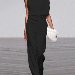 Women's round-neck, sleeveless jumpsuit with flared legs