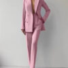 Women's Classic Suit with Lapel Blazer and High Waisted Pants
