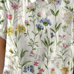 Women's Casual Cotton Linen Shirt with Retro Floral Print