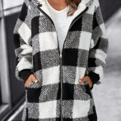 Women Oversized Hoodie Plaid Loose Overcoat